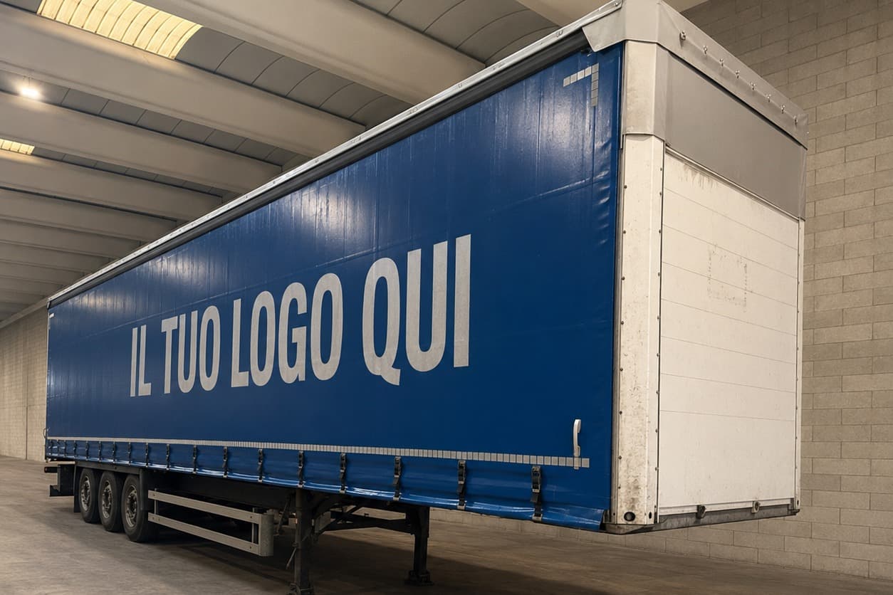 Telone pubblicitario per camion Di Riso Teloni — stampa digitale su PVC, pubblicità dinamica Dodi Branding
